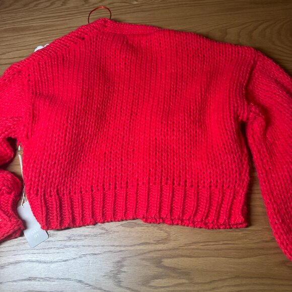 LUNA IVY Cable Knit Flower Lantern Red Sweater Cardigan Size M NEW WITH TAG - Picture 8 of 9